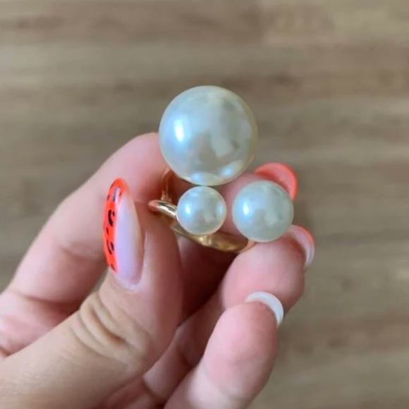 💥3for$28 New Faux Pearl Trio Adjustable Statement Ring Pearl Illusion Cuff Ring - Picture 13 of 16